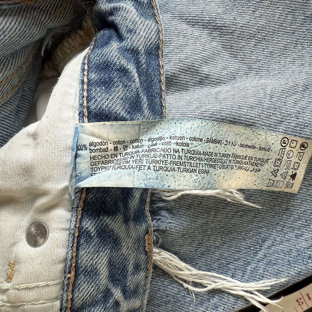 Zara Jeans Womens Sz 6 Blue Med Wash Cotton Wide Leg Baggy Distressed High Rise - Picture 16 of 16